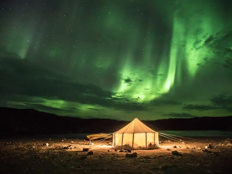 Northern Lights over Inuit tent in Nunavik.
